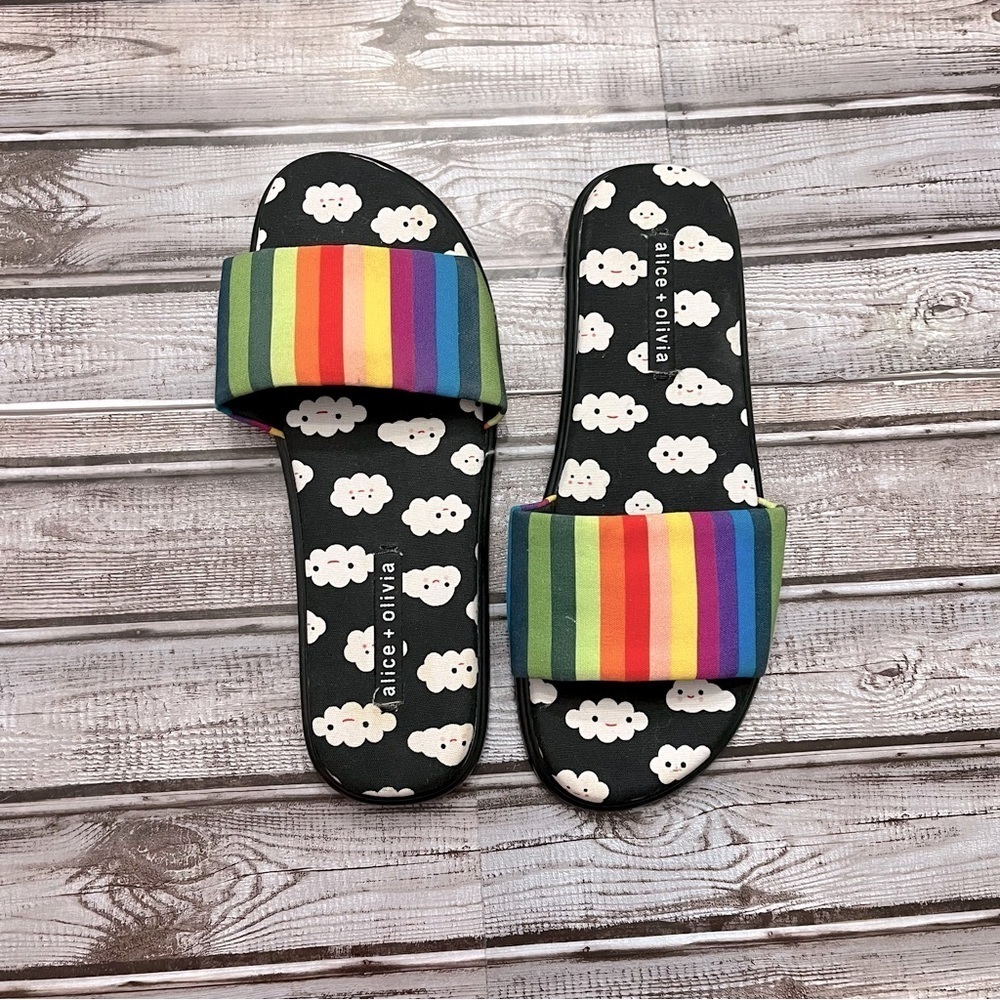 Alice + Olivia Rainbow Stripe Cloud Slide Sandals